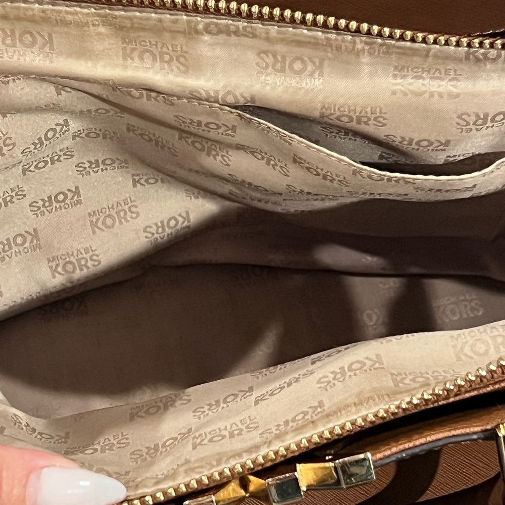 Michael Kors Brown Saffiano Leather Large Satchel Tote Gold Hardware - Picture 5 of 6